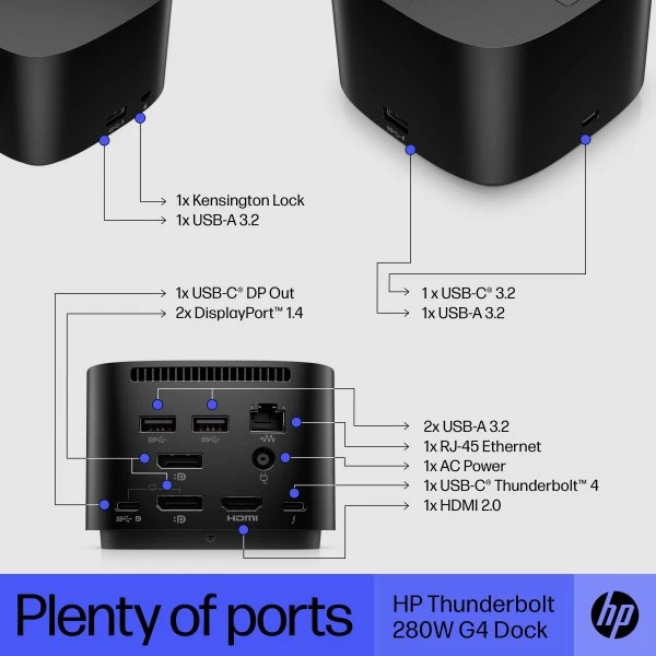 HP Thunderbolt G4 Dock 280W M. Splitkabel 6 HP Thunderbolt G4 Dock 280W M. Splitkabel - Billede 4