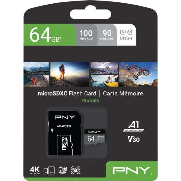 PNY MicroSDXC 4K Pro Elite 64GB Class 10 M/adapter 5 PNY MicroSDXC 4K Pro Elite 64GB Class 10 M/adapter - Billede 3