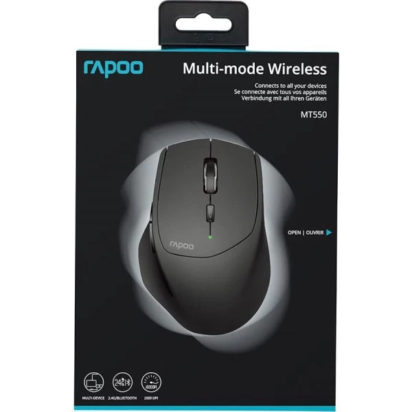 RAPOO MT550 Multi-Mode Trådløs Optisk Mus, Sort 4 RAPOO MT550 Multi-Mode Trådløs Optisk Mus, Sort - Billede 2