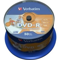 Verbatim DVD-R 4,7GB Printable, Spindel, 50 Stk