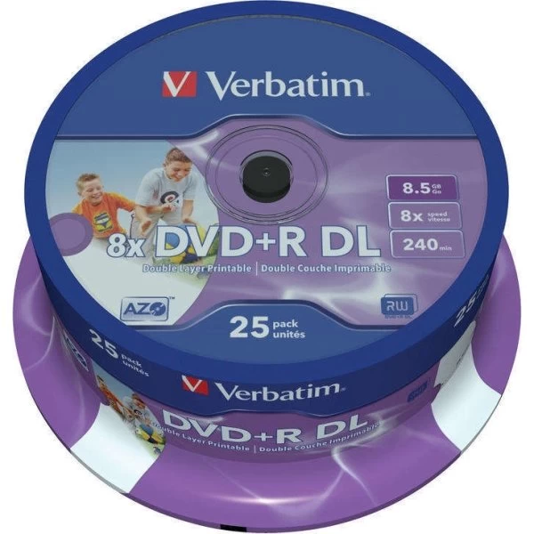 Verbatim DVD+R 8,5GB 8x Dual Layer Spindel, 25 Stk 3 Verbatim DVD+R 8,5GB 8x Dual Layer Spindel, 25 Stk