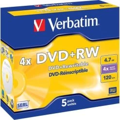 Verbatim DVD+RW 4,7GB Jewel Case, 5 Stk