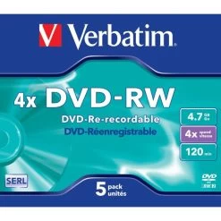 Verbatim DVD-RW 4,7GB Jewel Case, 5 Stk