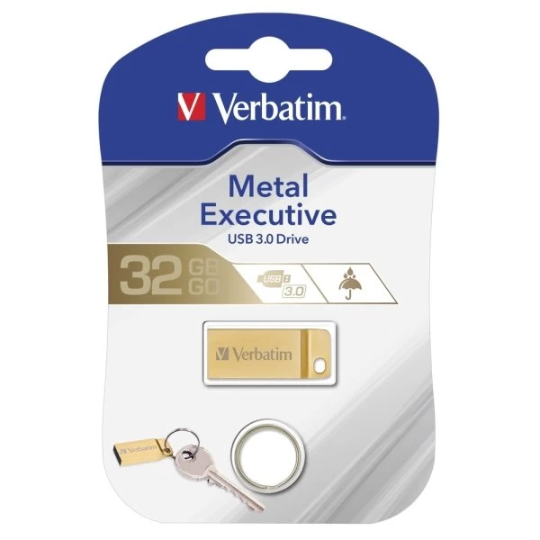 Verbatim USB 3.0 Metal Executive Drev 32GB, Guld 3 Verbatim USB 3.0 Metal Executive Drev 32GB, Guld